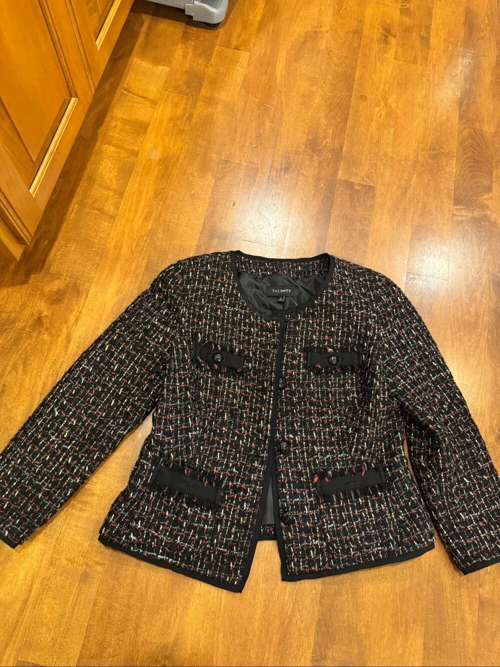 Talbots Size 6 Black Multicolor Tweed Wool Blend Lady Jacket Blazer